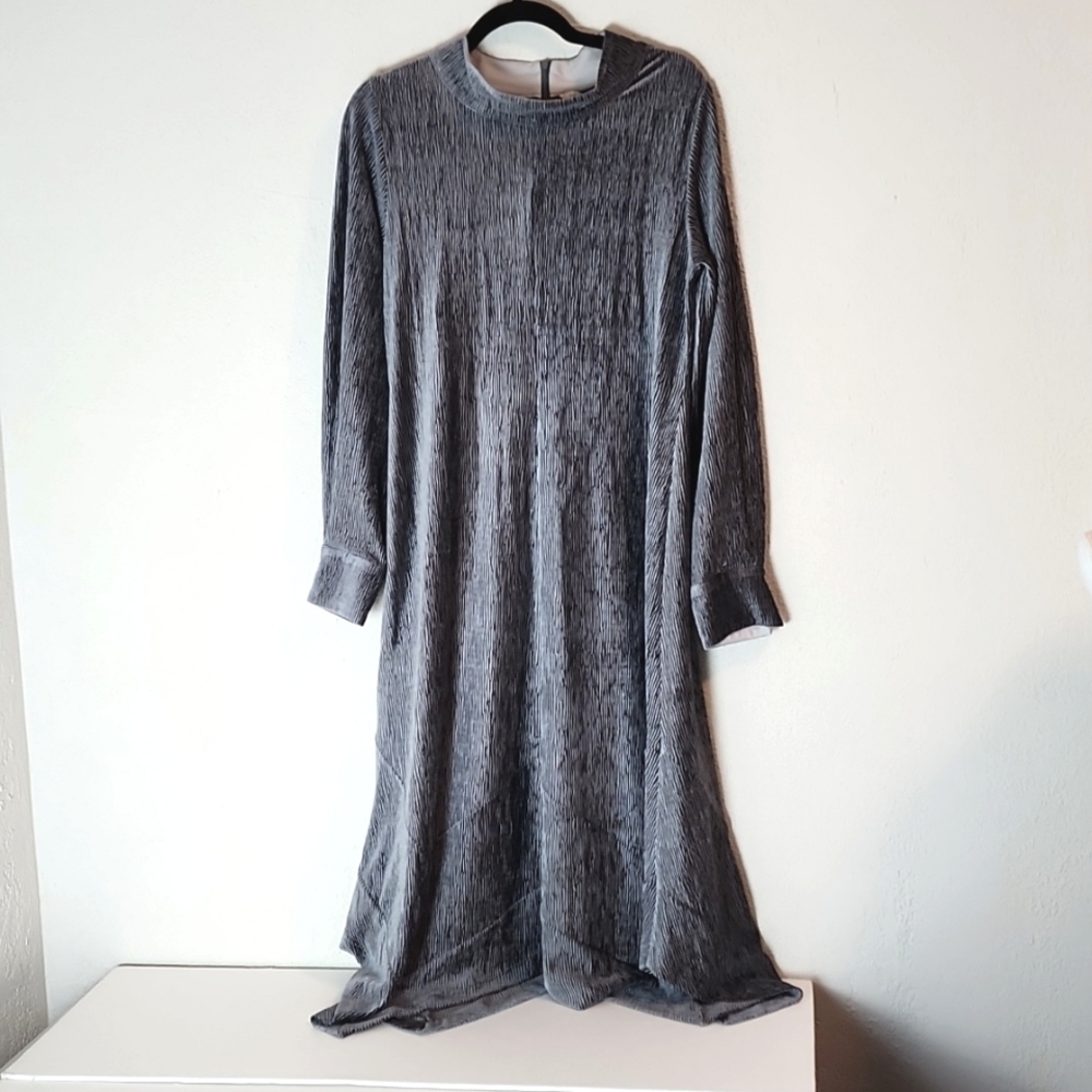 NWT, Soft Surroundings Salvaza Silver Gray Velvet Midi Dress sz M (10-12)